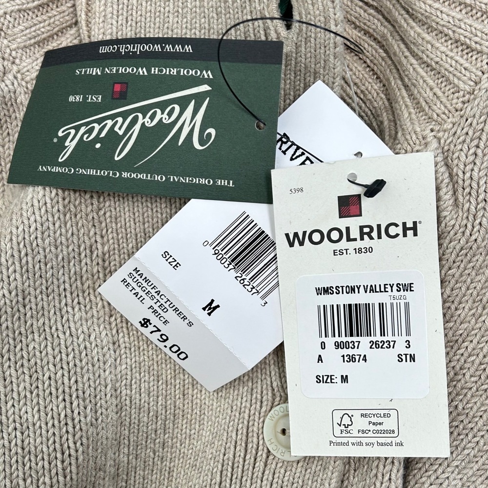 Woolrich Womens Stony Valley Cotton Button Collar Tan Beige Sweater Medium - Picture 11 of 11